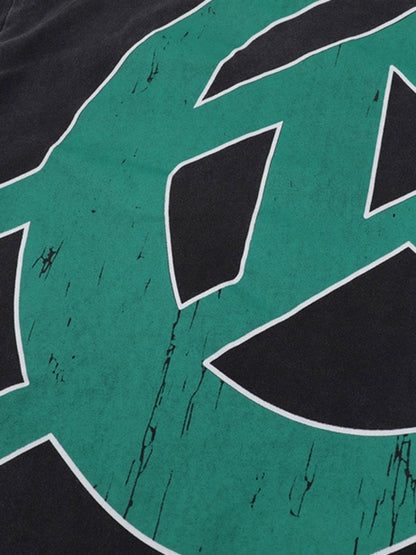 Old Washed Dark Western Cowboy Print T-shirt