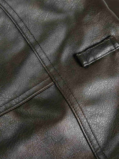 Thesupermade American Retro PU Leather Stand Collar Workwear Motorcycle Vest