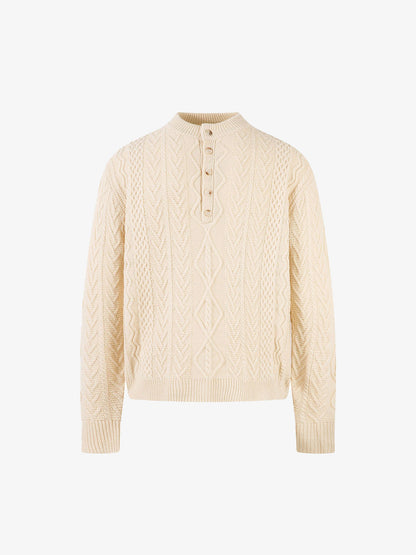 Elegant Cable Knit Sweater with Button Placket for Women