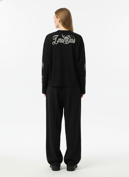 Retro Letter Print Waffle Simplicity Long-Sleeved T-Shirt