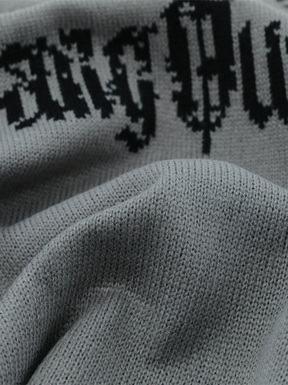 High Street Ripped Raw Edge Knitted Letter Jacquard Sweater