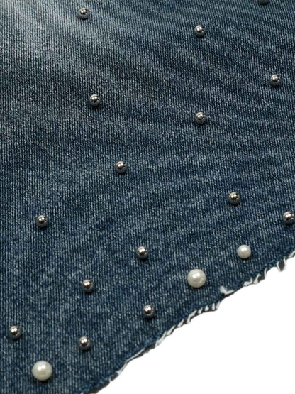 Washed Studded Denim Jorts