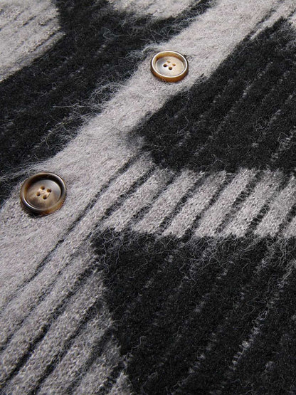 Knitted Fleece Cardigan Irregular Pattern Sweater