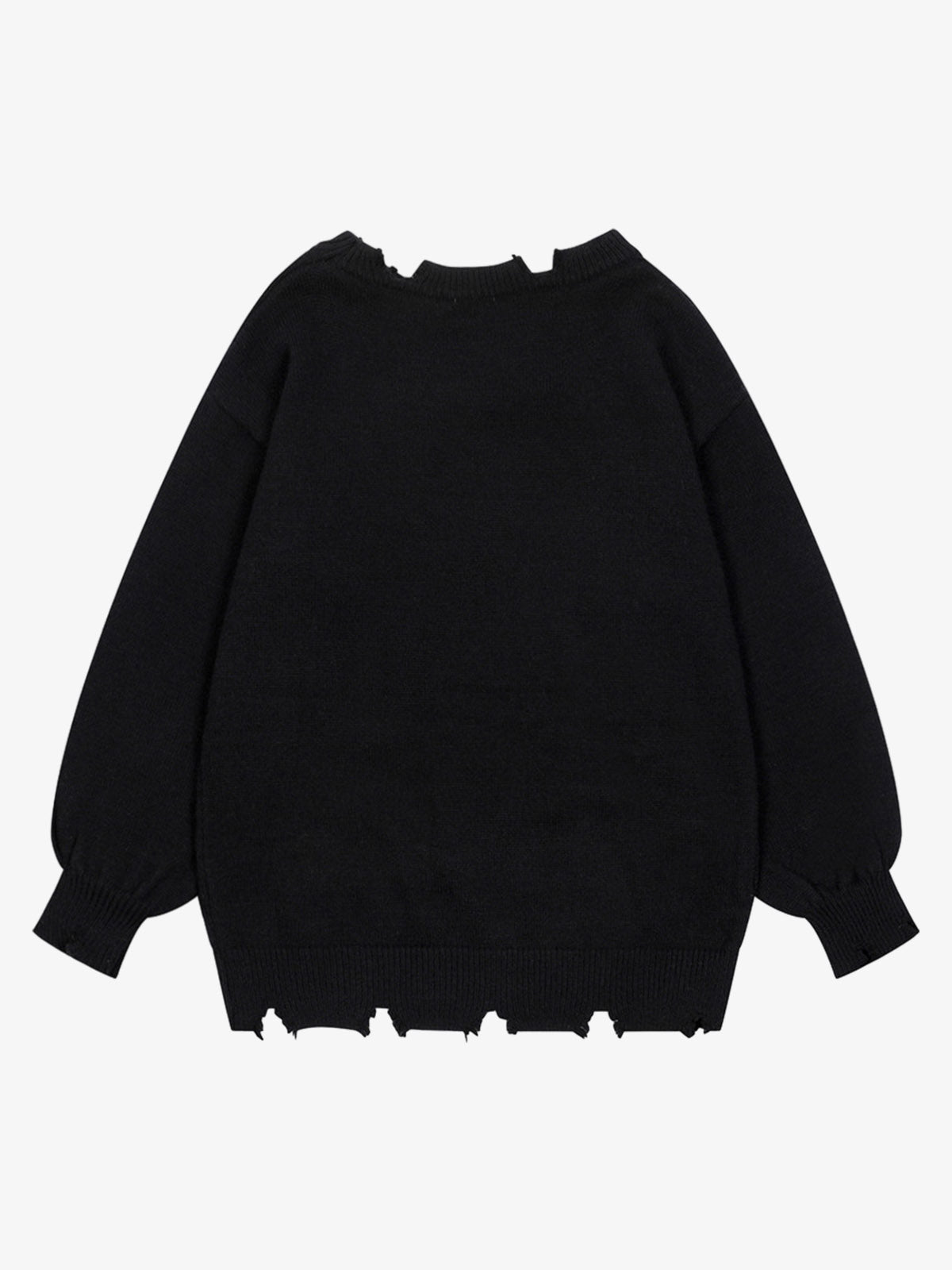 Letter Print Ripped Crew Neck Sweater