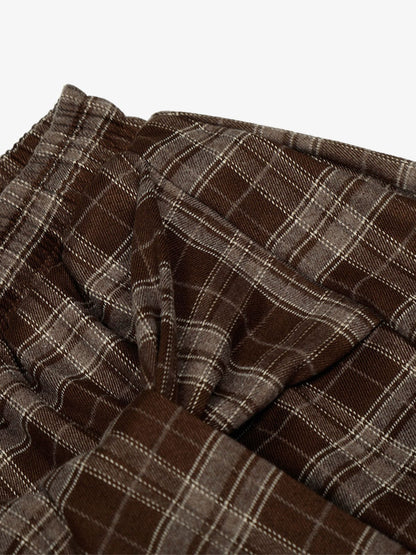 Plaid Wide-Leg Pants With Embroidered Logo for Casual Style