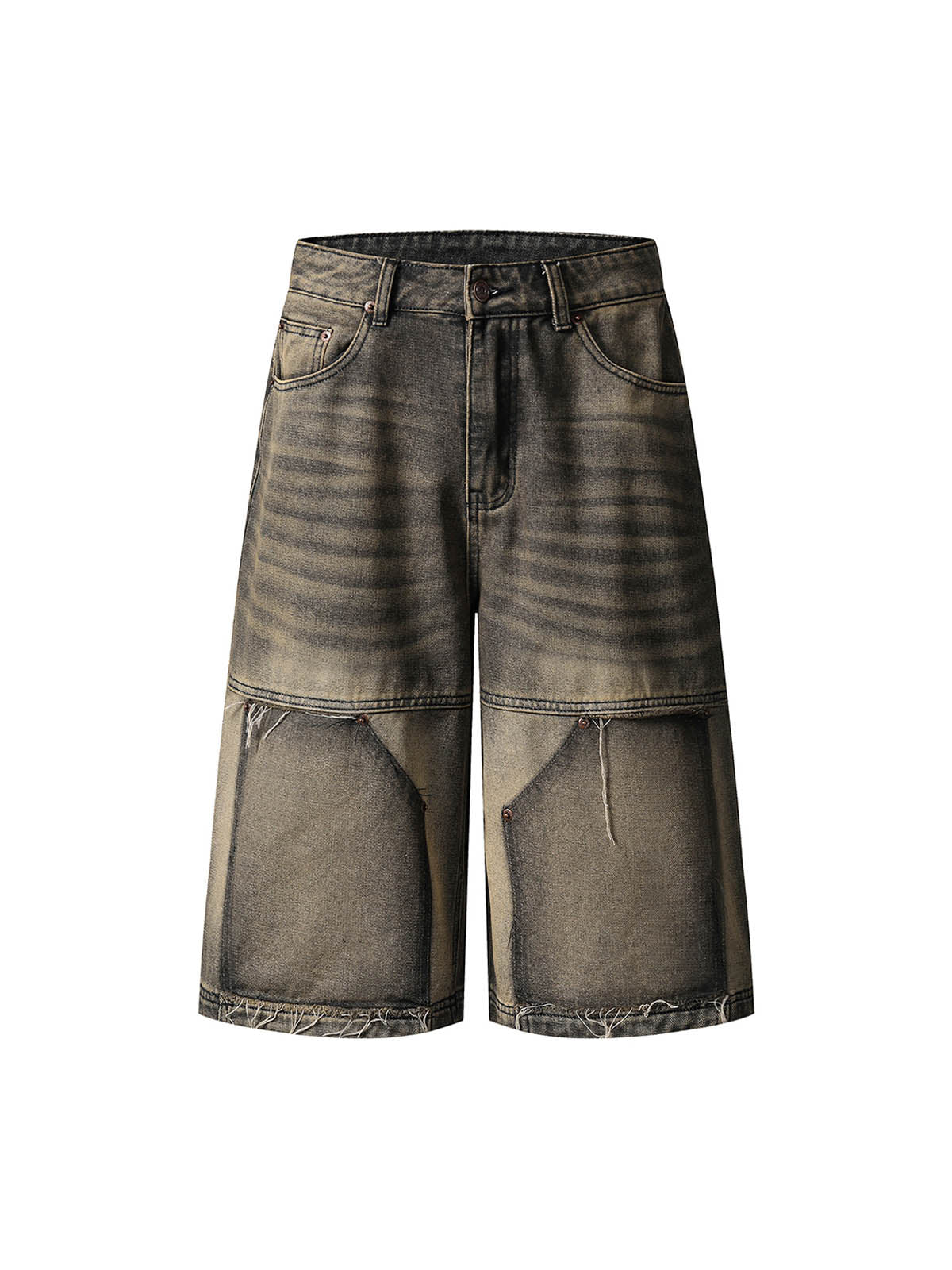 Thesupermade American Vintage Washed Patchwork Raw Edge Cropped Jeans