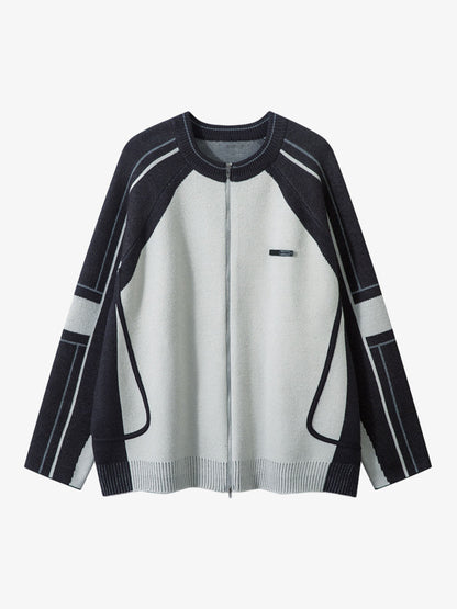 High Street Geometric Deconstruction Splicing Cardigan Sweater