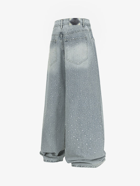 Sparkling Wide-Leg Denim Trousers for Stylish Comfort