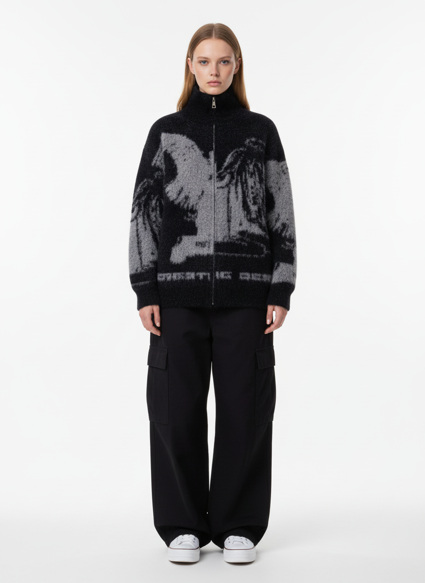 Street Subculture Angel Jacquard Cardigan Sweater