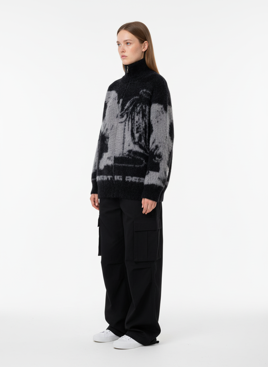 Street Subculture Angel Jacquard Cardigan Sweater