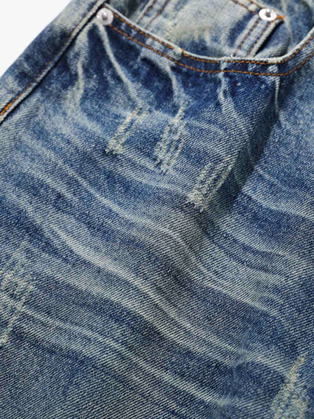 Street Washed Distressed Cat Whisker Jeans