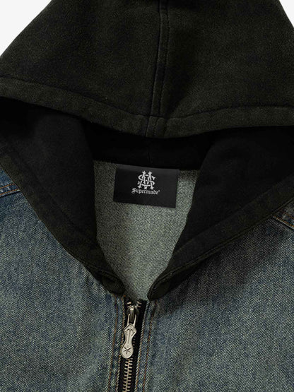 Thesupermade Functional Multi-pocket Hooded Denim Vest