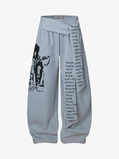 Stylish Wide-Leg Pants with Graphic Print and Text Design for Casual Wear