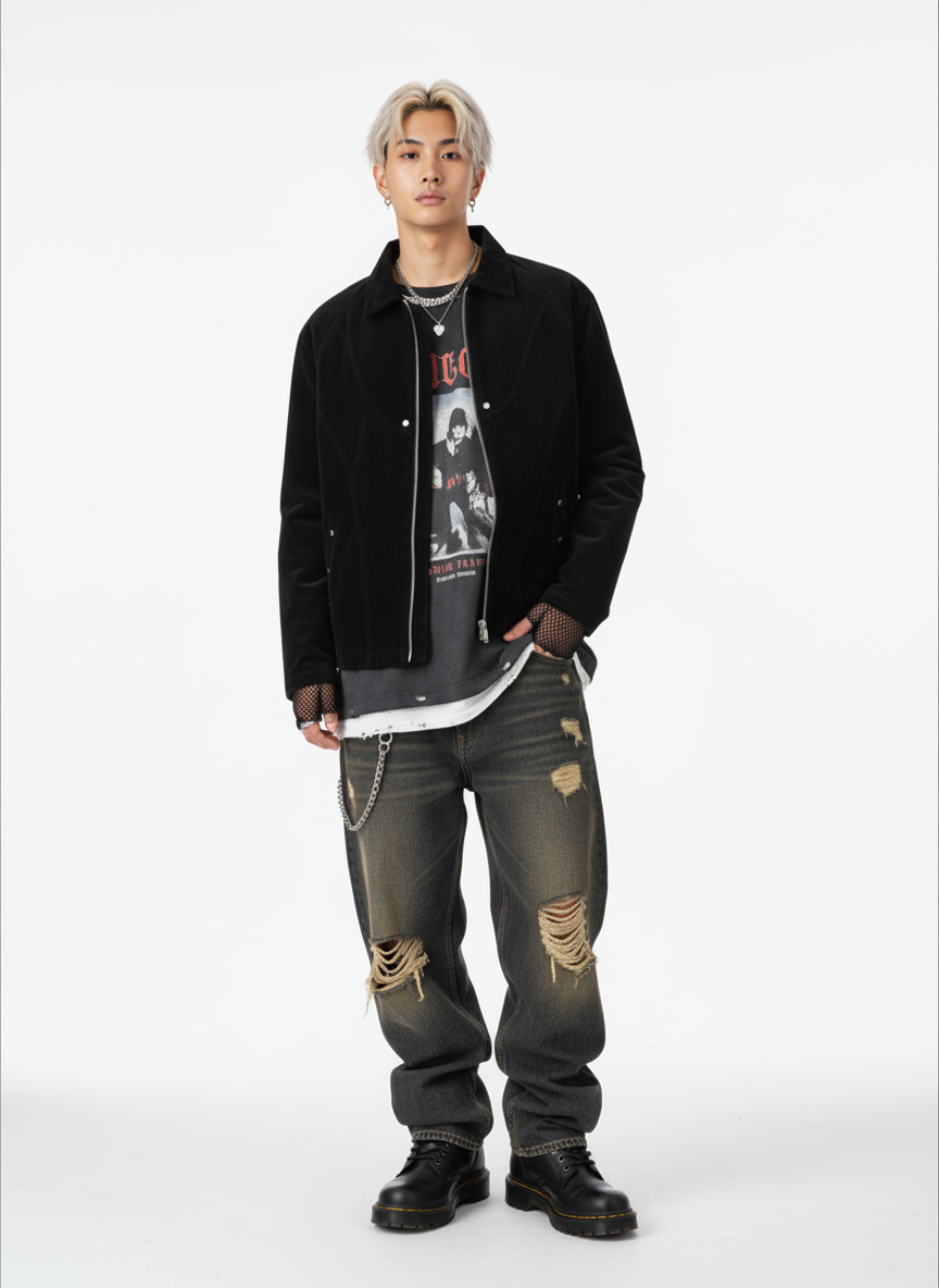 Suede Lapel Deconstructed Patchwork Jacket