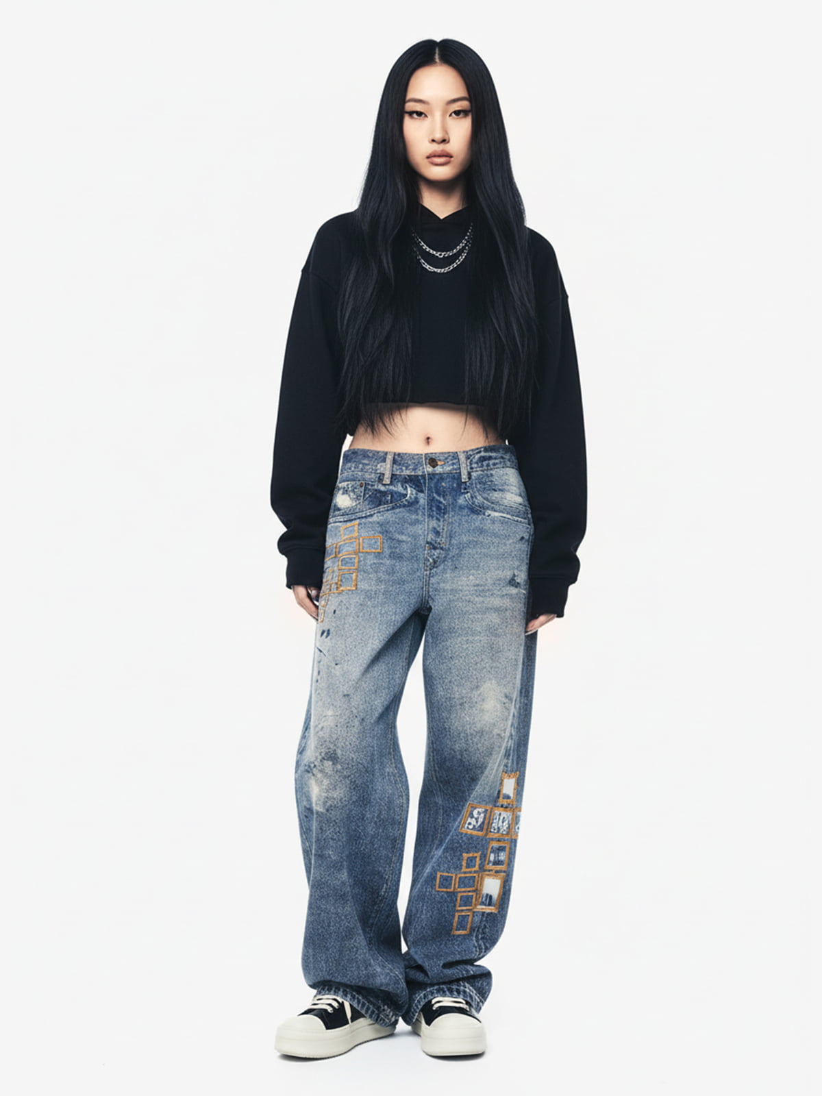 Frame Cross Print Denim Jeans