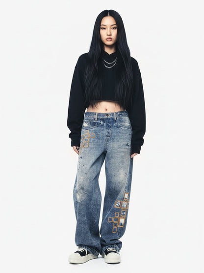Frame Cross Print Denim Jeans