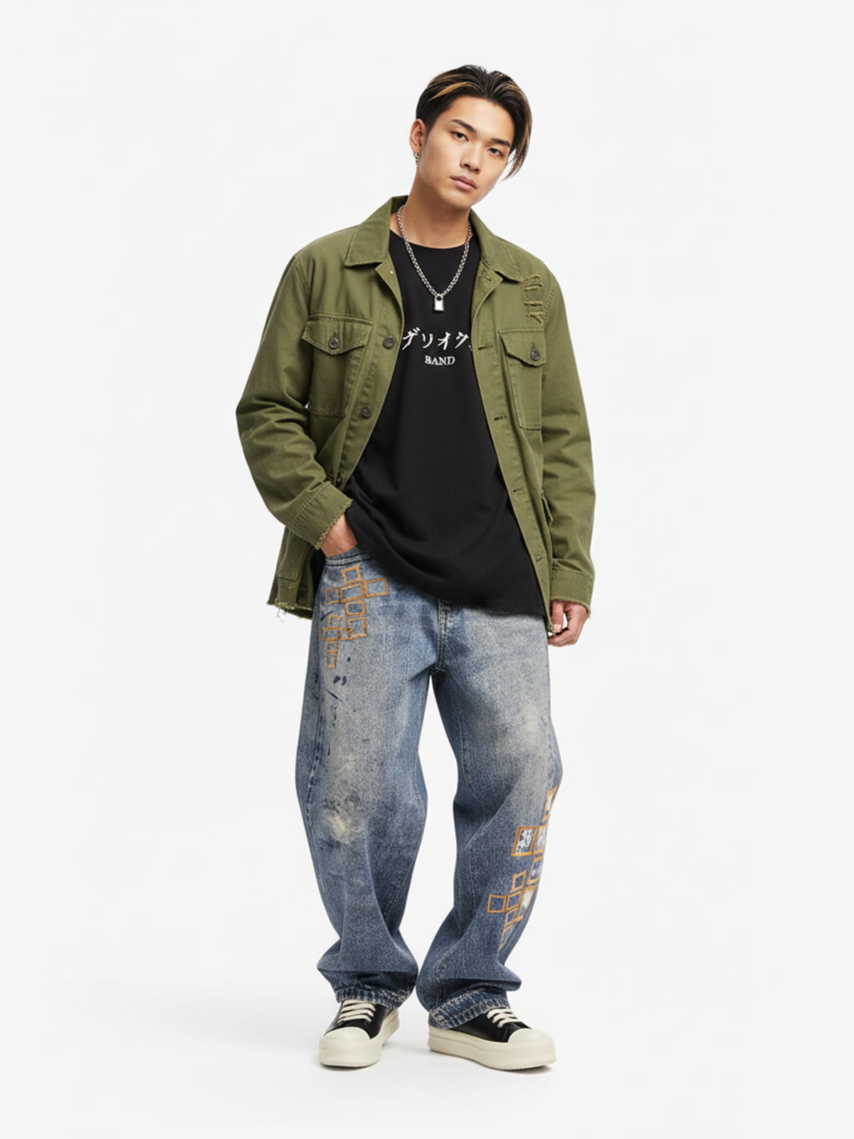 Frame Cross Print Denim Jeans