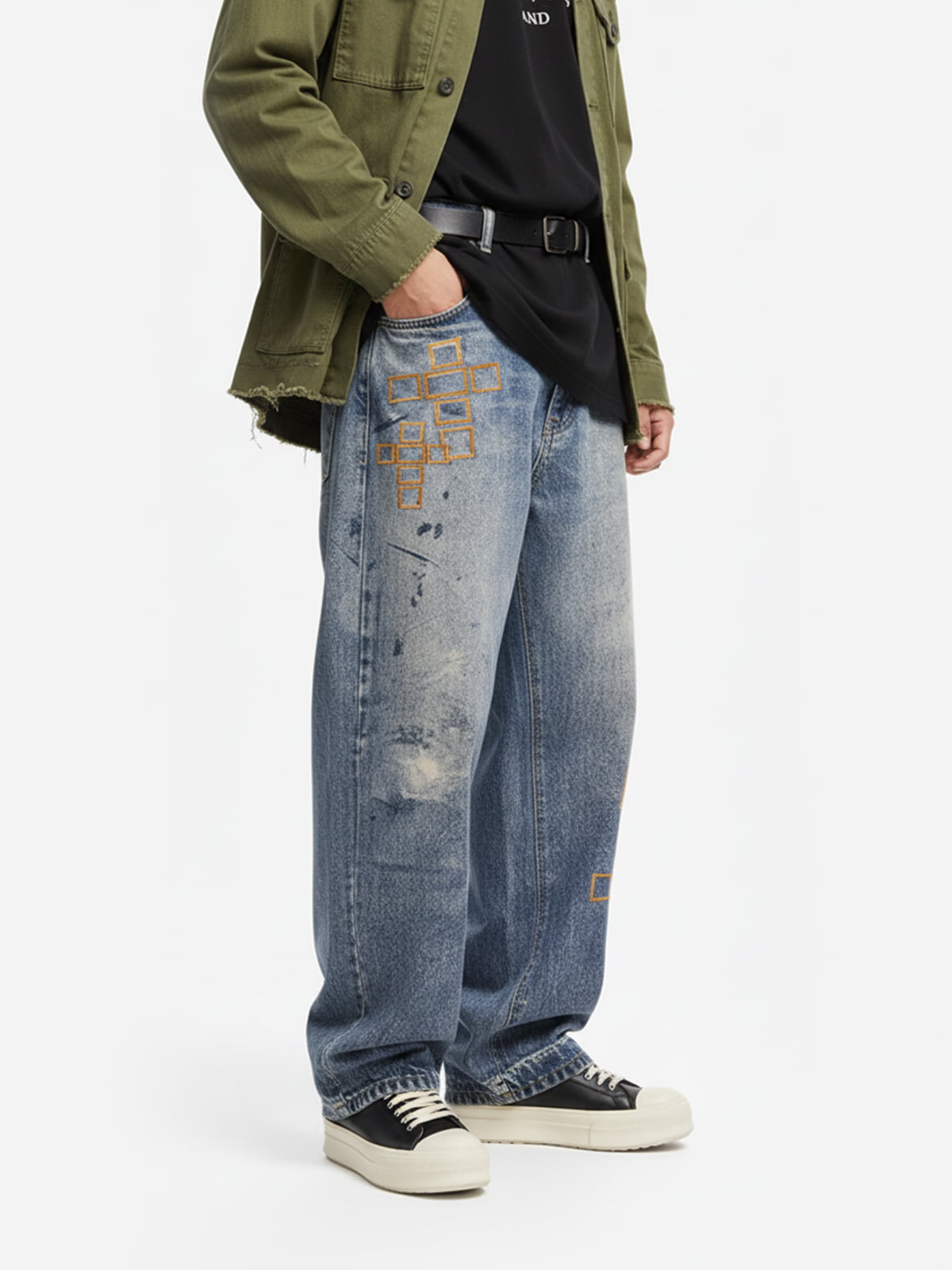 Frame Cross Print Denim Jeans