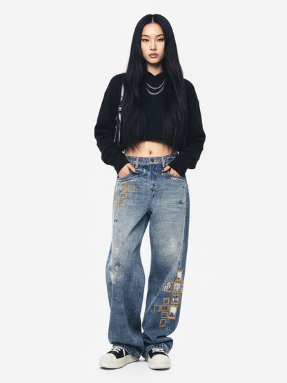 Frame Cross Print Denim Jeans