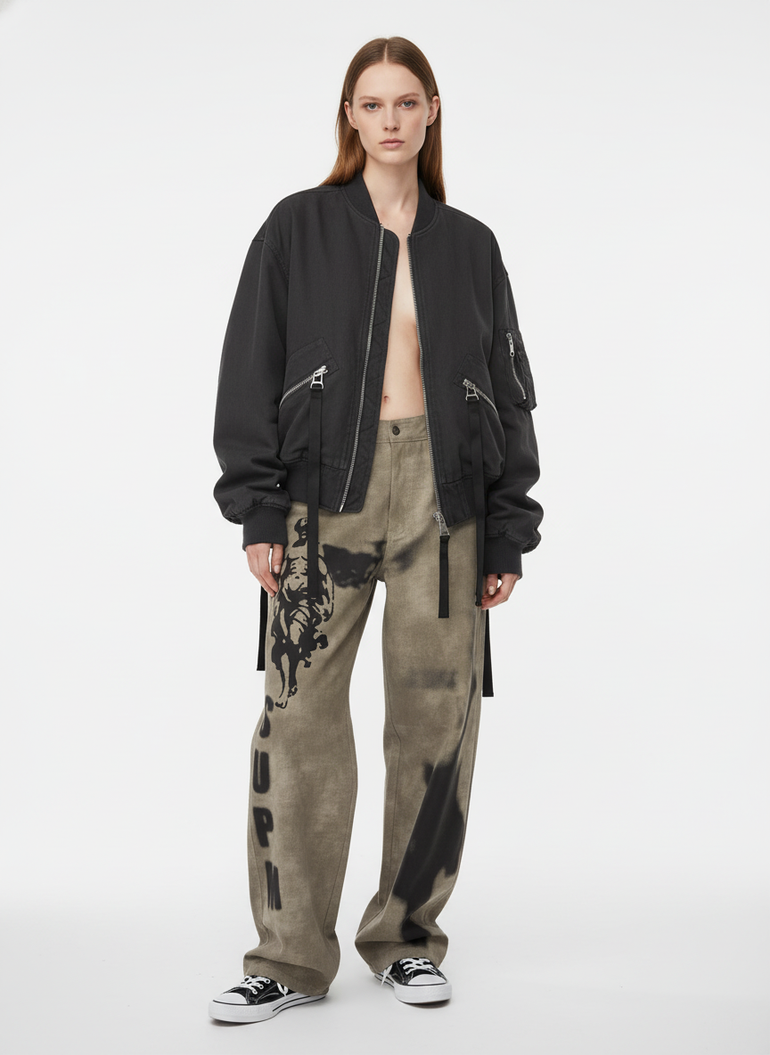 Original Large Cross Angel Print Distressed Jeans