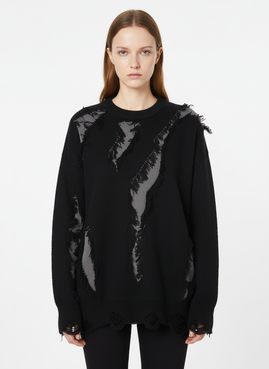 Vintage Street Distressed Ripped Knit Sweater