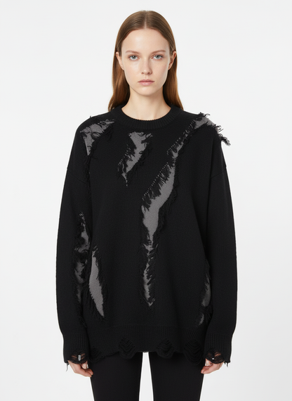 Vintage Street Distressed Ripped Knit Sweater