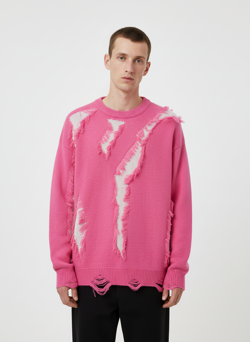 Vintage Street Distressed Ripped Knit Sweater