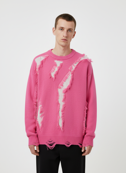 Vintage Street Distressed Ripped Knit Sweater