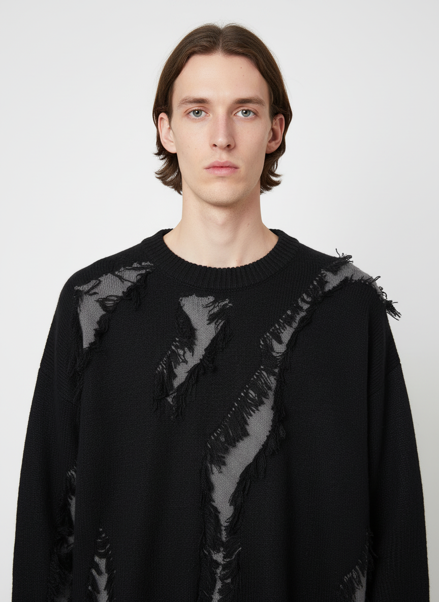 Vintage Street Distressed Ripped Knit Sweater