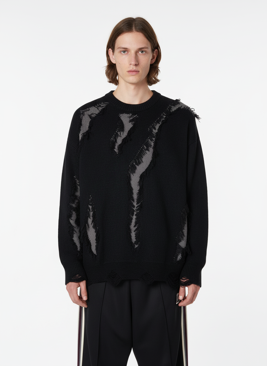 Vintage Street Distressed Ripped Knit Sweater