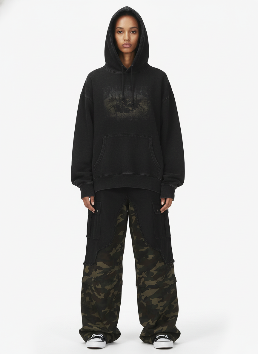 Retro Camouflage Faux Two-Piece Detachable Patchwork Pants