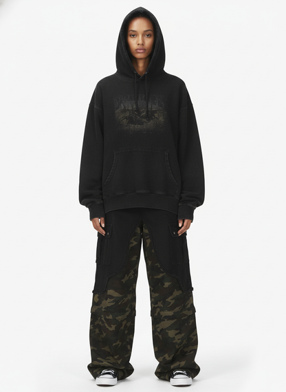 Retro Camouflage Faux Two-Piece Detachable Patchwork Pants