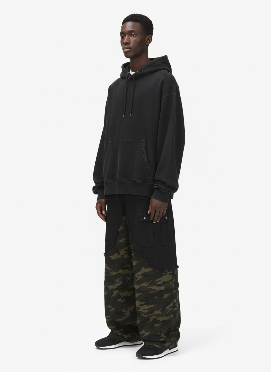 Retro Camouflage Faux Two-Piece Detachable Patchwork Pants