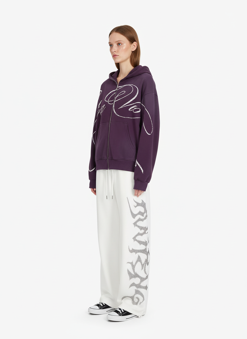 High Street Script Letter Print Zip-up Hoodie Jacket