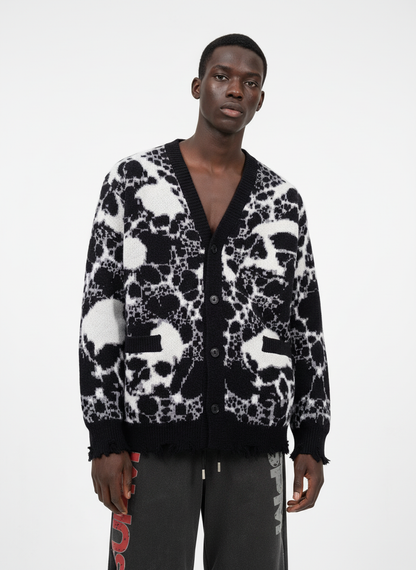 Vintage Skull Leopard Jacquard Knitted Cardigan
