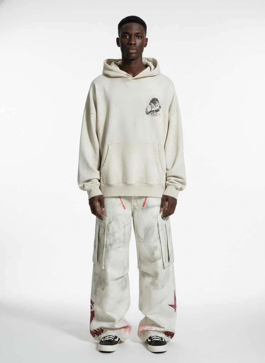 Vintage Dirty-Dyed Washed Wide-Leg Cargo Pants