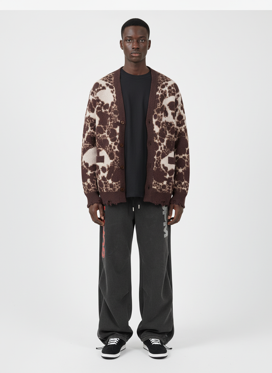 Vintage Skull Leopard Jacquard Knitted Cardigan