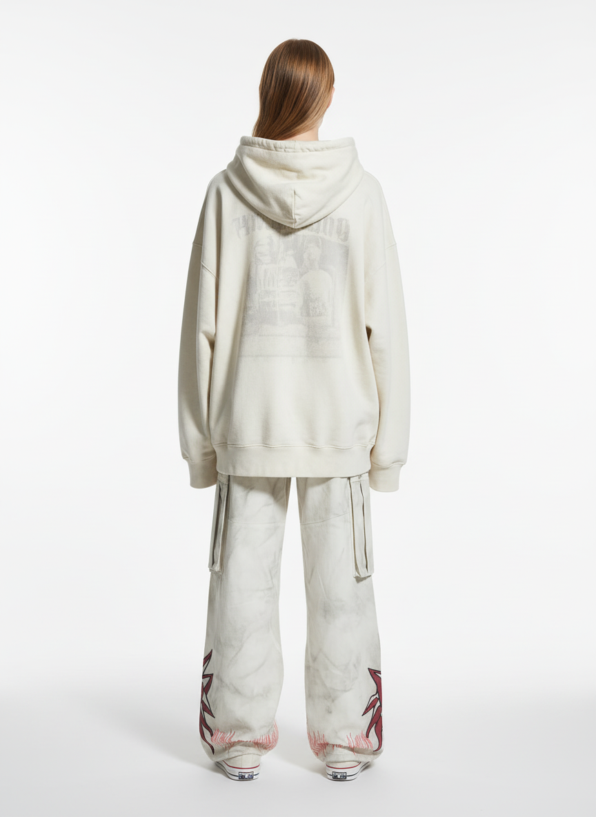 Vintage Dirty-Dyed Washed Wide-Leg Cargo Pants