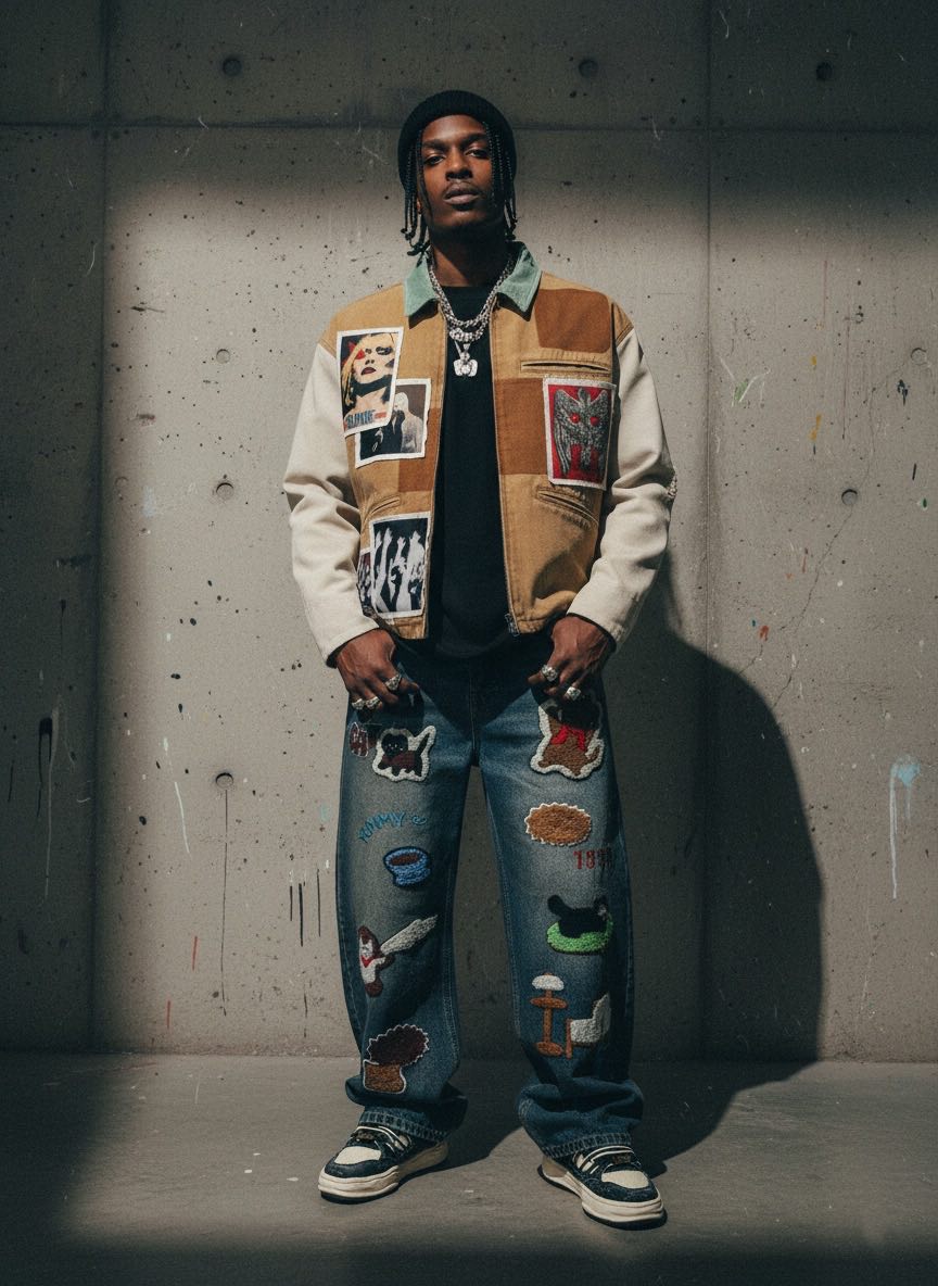 Punk Retro Collage Print Distressed Heavy Jacket