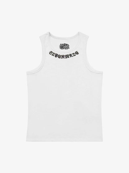 Gothic Lettering Embroidered Ribbed Vest