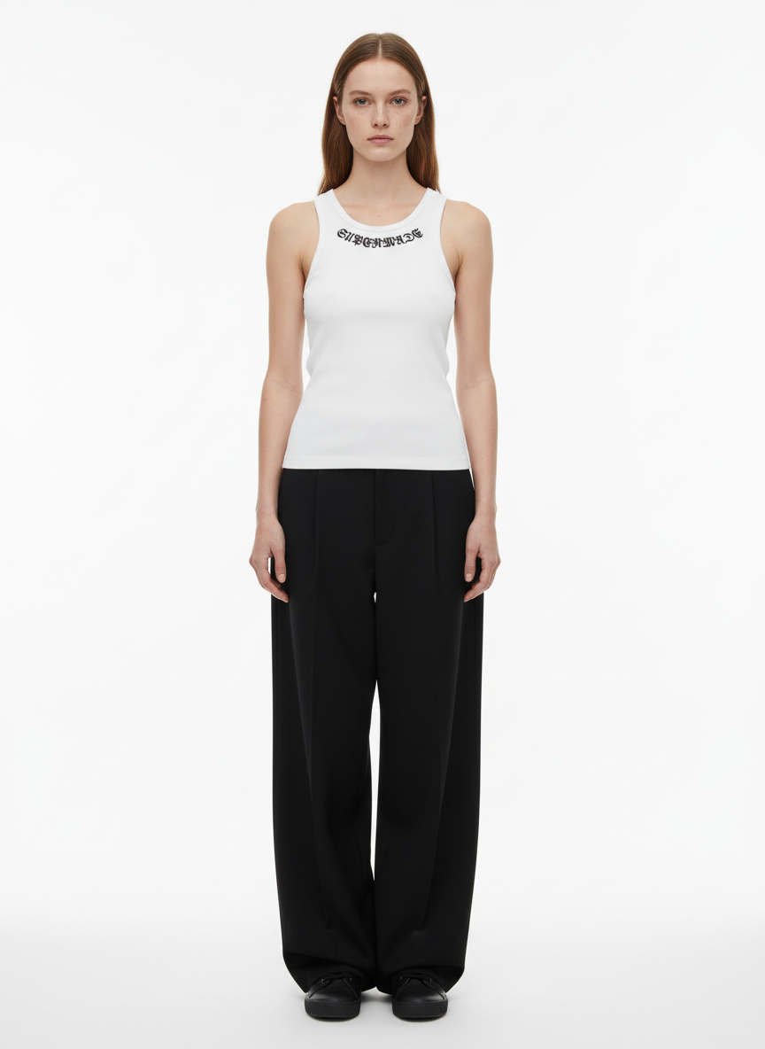 Gothic Lettering Embroidered Ribbed Vest