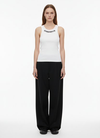 Gothic Lettering Embroidered Ribbed Vest