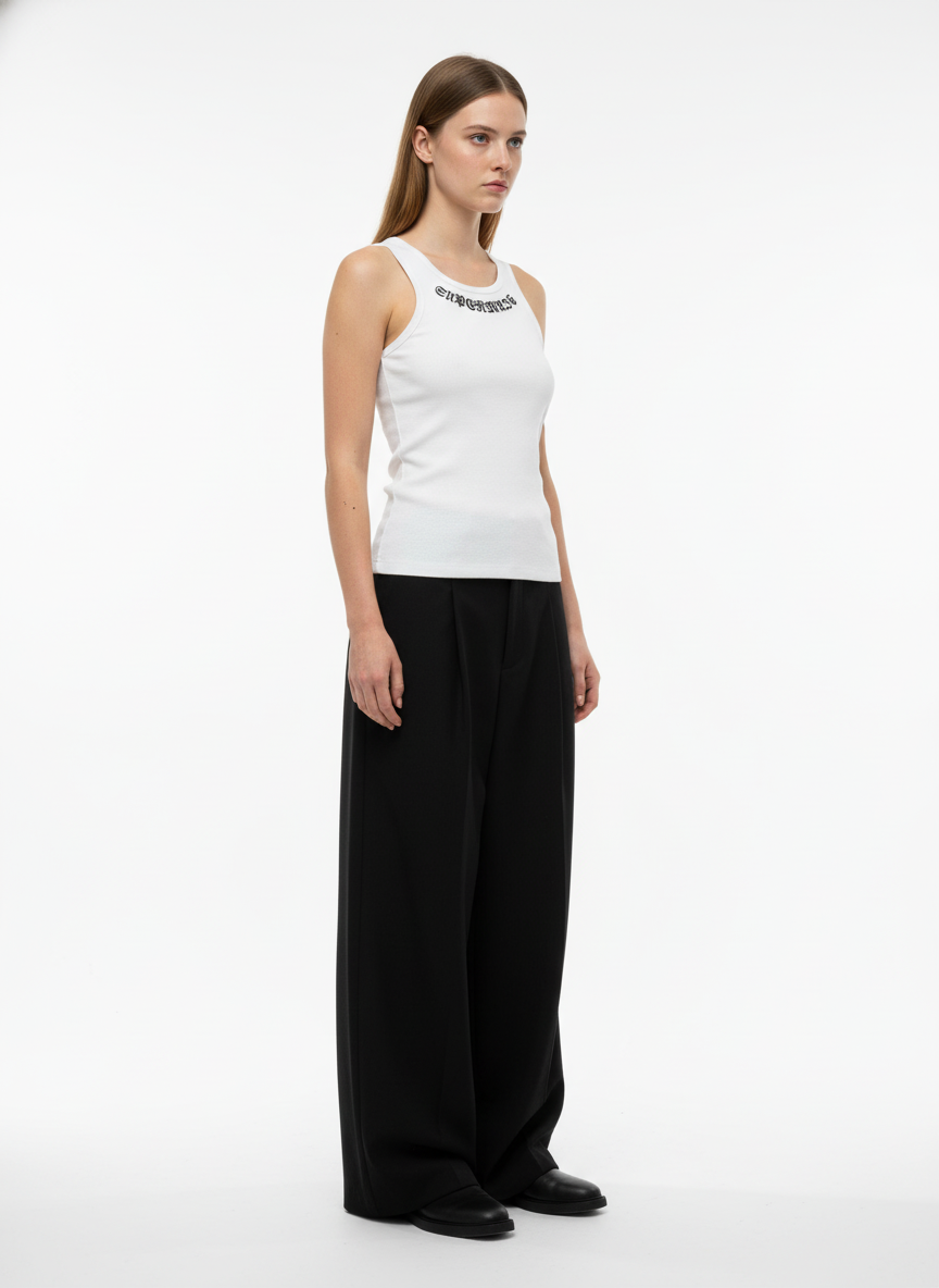 Gothic Lettering Embroidered Ribbed Vest