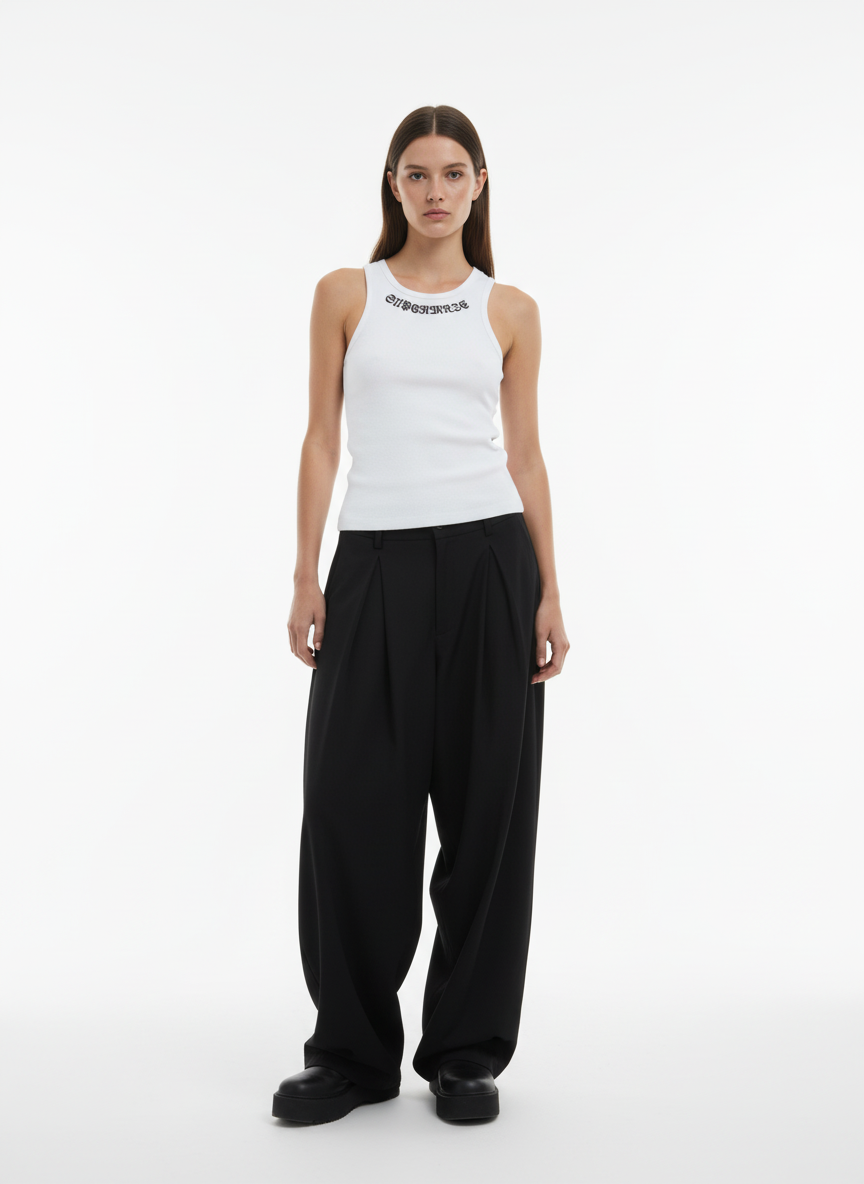 Gothic Lettering Embroidered Ribbed Vest