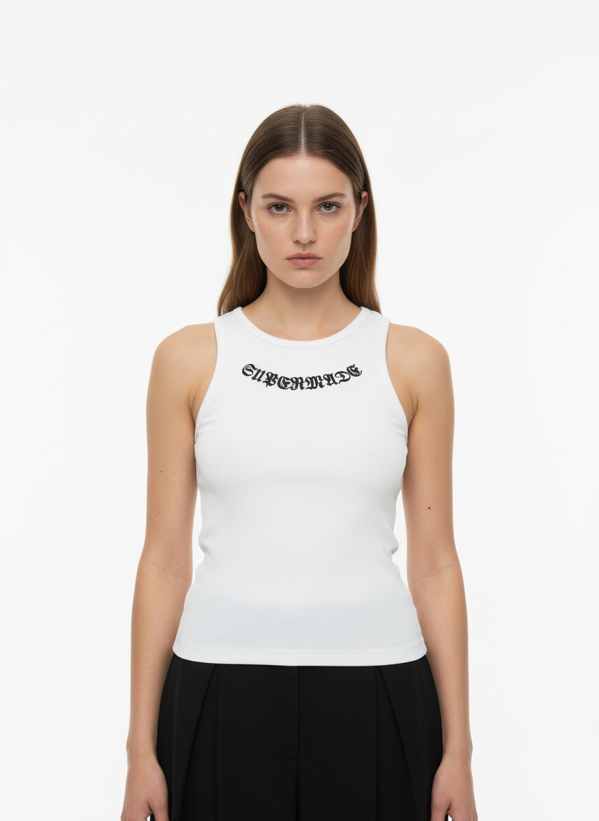 Gothic Lettering Embroidered Ribbed Vest