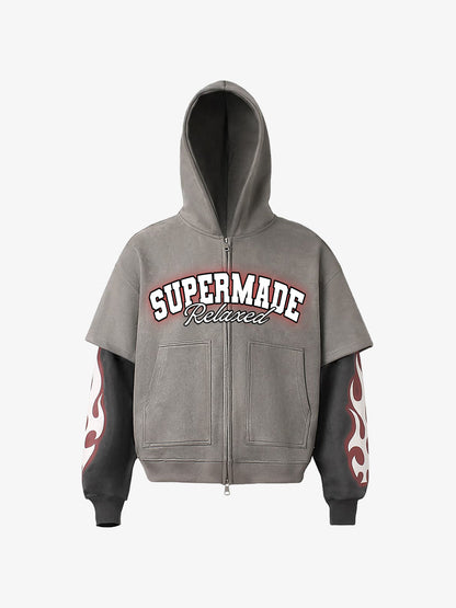 Suede Large Pocket Faux Two-Piece Zipper Short Jacket