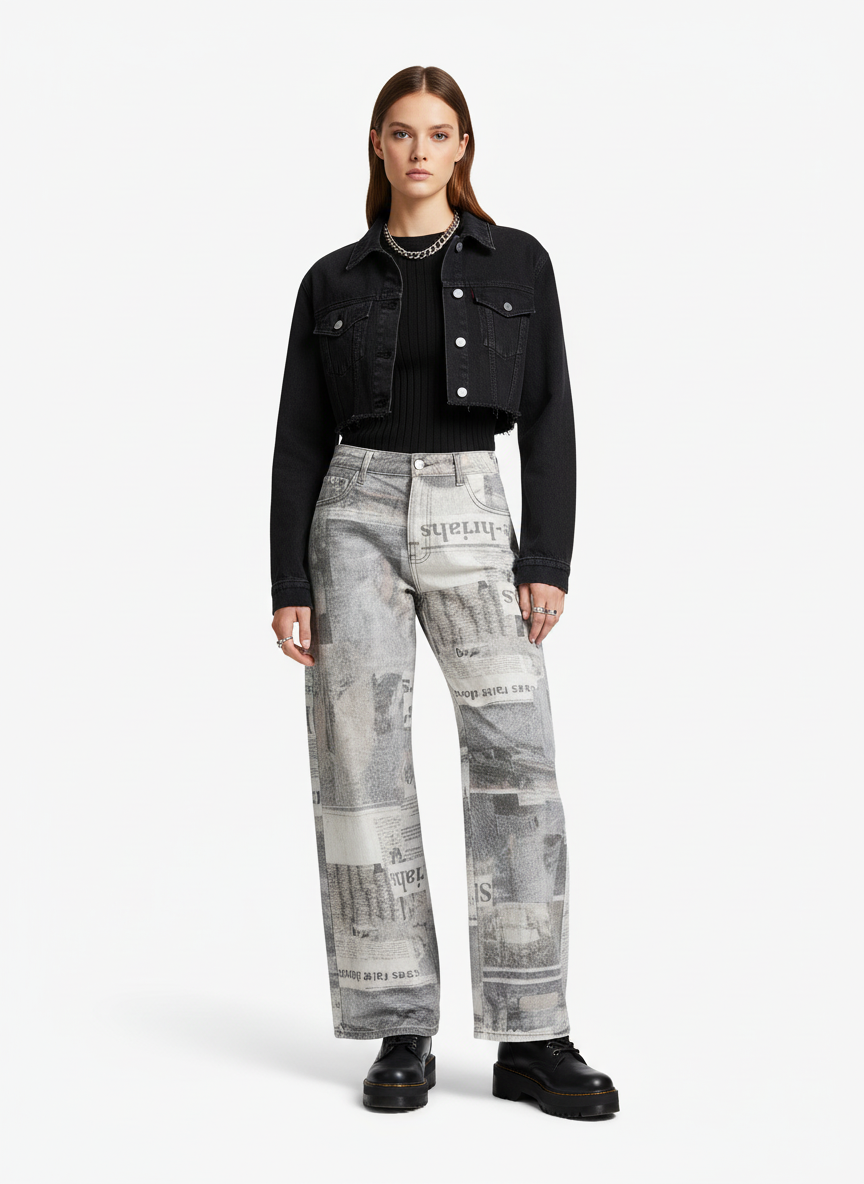 Graffiti Newspaper Baggy Jeans - 2404