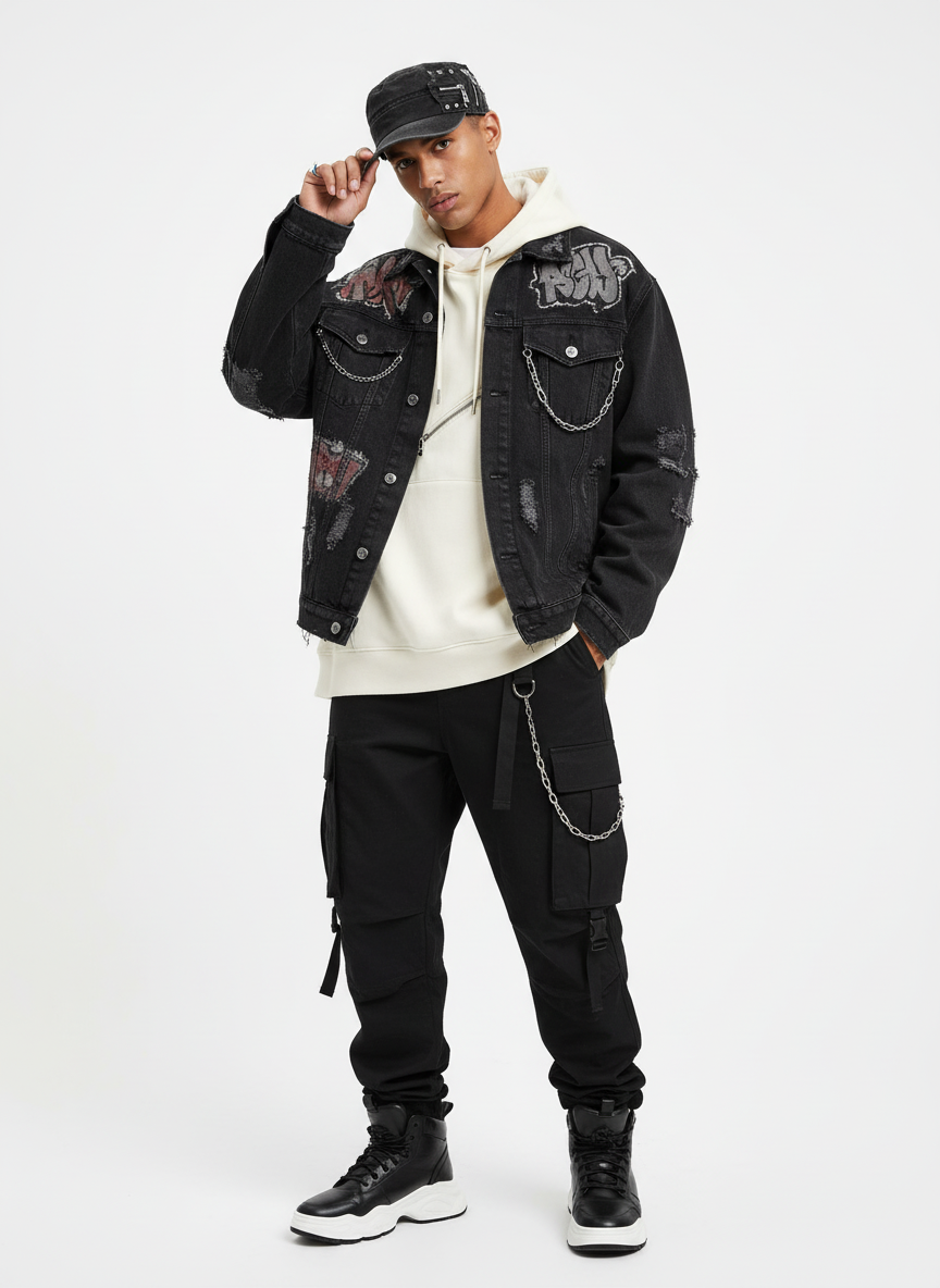 Washed Rivet Zipper Flat Top Cap