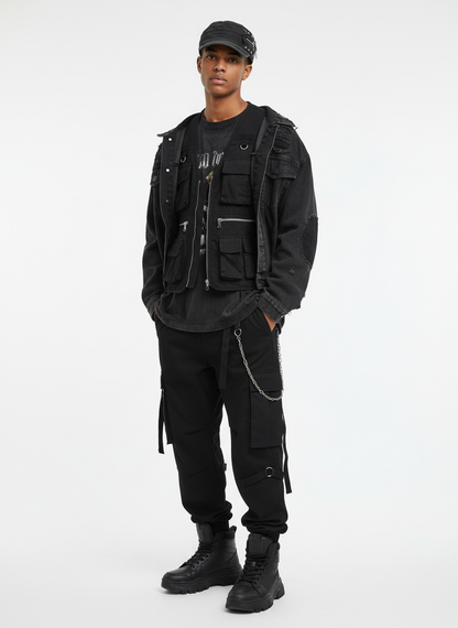 Washed Rivet Zipper Flat Top Cap