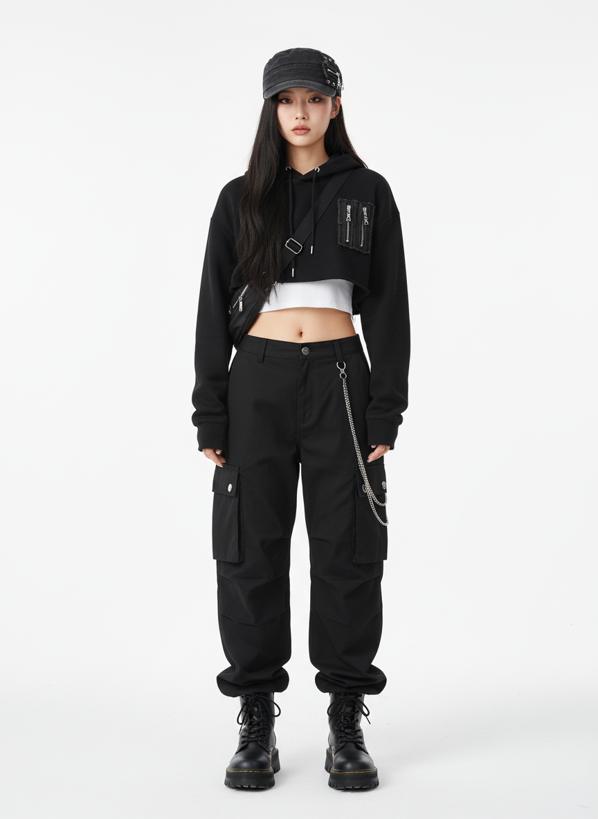 Washed Rivet Zipper Flat Top Cap